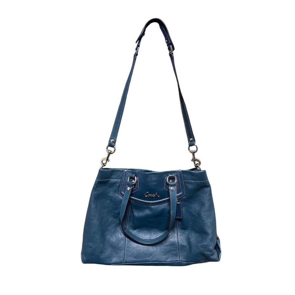 Coach Ashley Shoulder Bag Womens Teal Blue Silver Hardware Adjustable